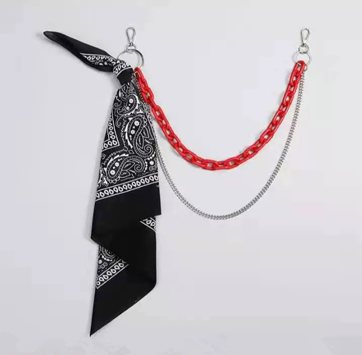 Paisley Bandana Pants Chain 2 Layers Waist Chain, Hip Hop Streetwear Detachable Bandana Jean Chain Wallet Key Chain for Jeans Decoration