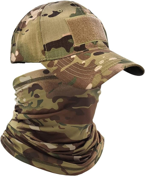 Camo Hats for Men with Cooling Sun UV Neck Gaiter Military Tactical Hunting Hat for Running Hiking Baseball Cap
