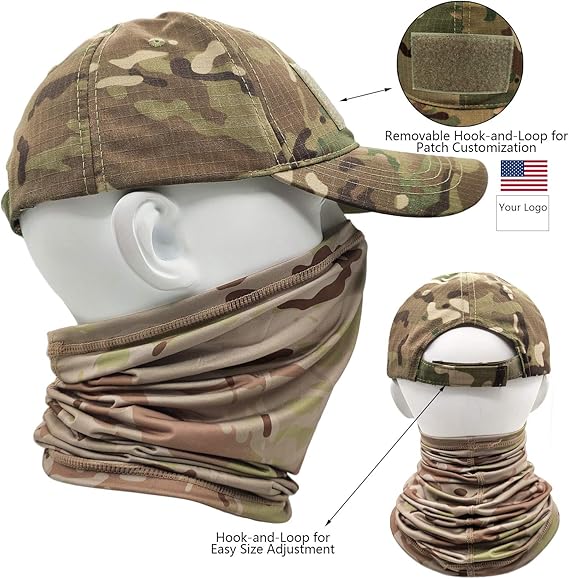 Camo Hats for Men with Cooling Sun UV Neck Gaiter Military Tactical Hunting Hat for Running Hiking Baseball Cap