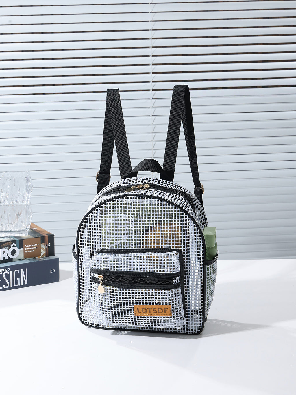 Breathable Hollow Mesh Small Backpack, Lightweight Transparent Mesh Casual Backpack with Front Pocket