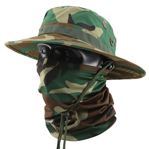 Black Python Camo Boonie Hat & Neck Gaiter 2Pcs Set, Wide Brim Tactical Sun Hat with Matching Snake Skin Pattern Face Cover for Hunting Fishing Outdoor Sports