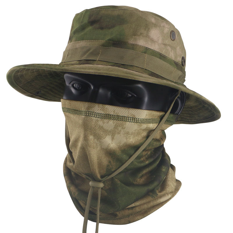 Black Python Camo Boonie Hat & Neck Gaiter 2Pcs Set, Wide Brim Tactical Sun Hat with Matching Snake Skin Pattern Face Cover for Hunting Fishing Outdoor Sports